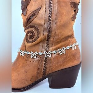 Western Cowboy Boot Chain Boot Jewelry Silver Chain Southwestern Chain Butterfly